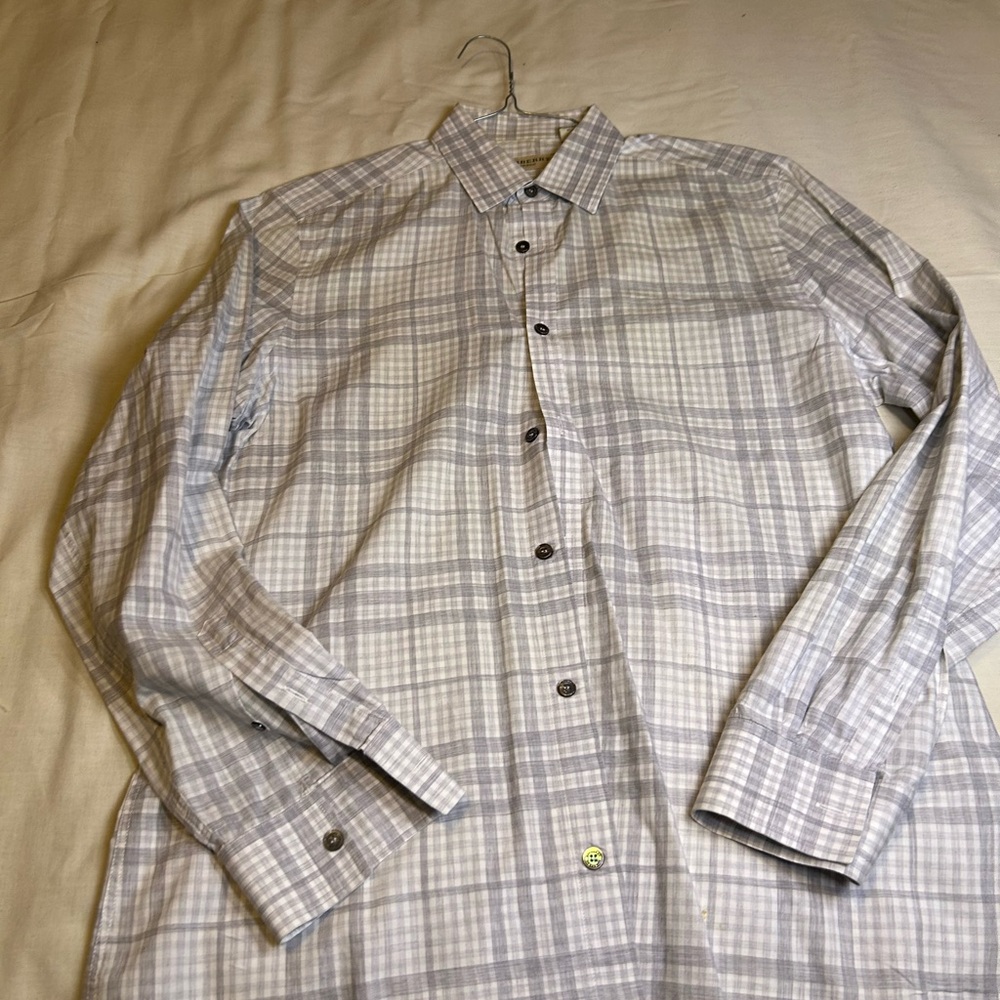 Burberry Gray Plaid Casual Button Down Shirt